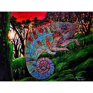 Art Print my Original Work 11" x 14" "Panther Chameleon at Sunset" Acid Free